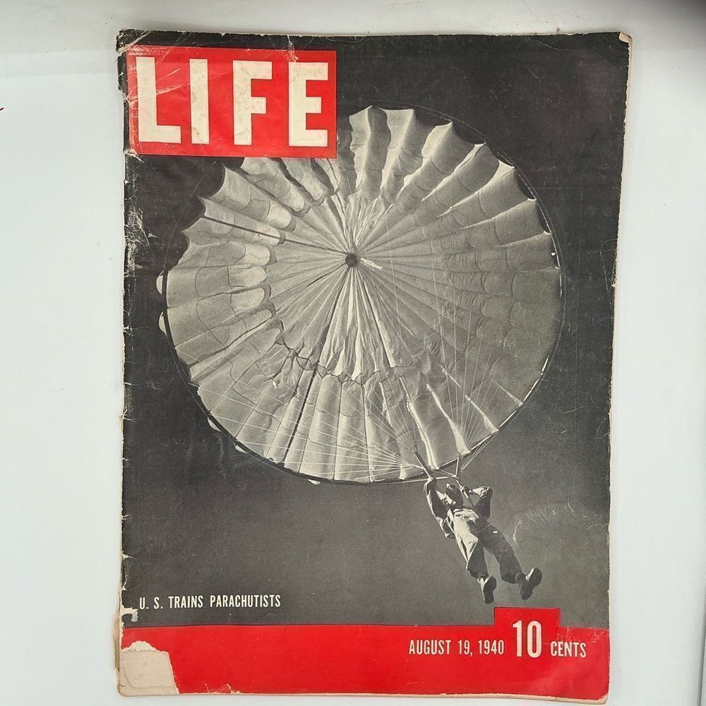 Vintage LIFE Magazine Cover with Parachutist August 1940
